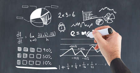 Composition of mathematical equations over black chalkboard. education, school and learning concept...