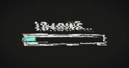 Image of flickering loading and complete text and bar on black background. retro image gaming colour...