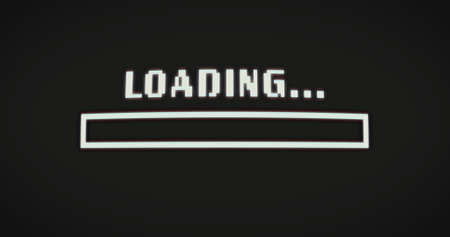 Image of flickering loading and error text and bar on black background. retro image gaming colour and movement conceptの写真素材