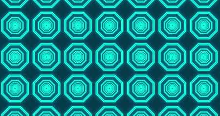 Image of glowing green formation of octagons moving on seamless loop. colour and movement concept...