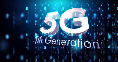 Image of 5g 5th generation text over glowing numbers changing. global network connections and communication concept digitally generated image.の写真素材