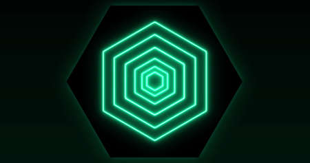 Image of glowing formation of green hexagons flashing on seamless loop. colour and movement concept digitally generated image.の写真素材