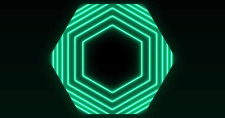 Image of glowing formation of green hexagons flashing on seamless loop. colour and movement concept digitally generated image.の写真素材