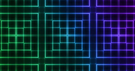 Image of glowing green to purple formation of squares flashing on seamless loop. colour and movement concept digitally generated image.の写真素材