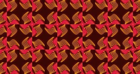 Image of glowing red and orange formation of abstract shapes moving on seamless loop. colour and...