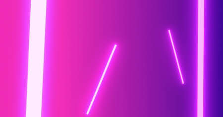Pulsating pink and purple neon strip lights floating on a pink and purple background. energy,...