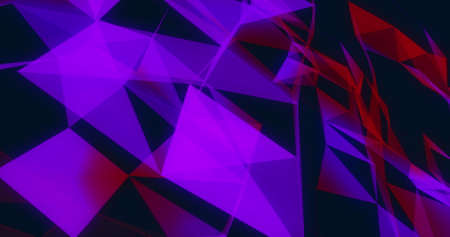 Image of purple and red shapes forming network of connections moving in hypnotic motion on black background. Colour and movement concept digitally generated image.の写真素材
