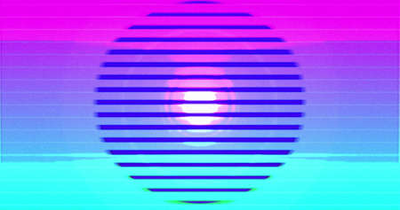 Image of multiple colourful circles and lines light trails moving on changing background. Colour...