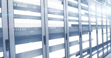 Image of data processing and digital information flowing through network of computer servers in a...