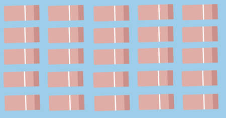 Composition of pencil erasers repeated in rows on blue background. school, education and study...