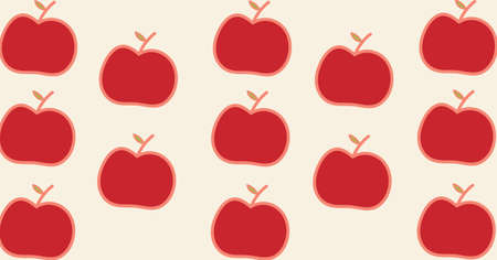 Composition of red apple halves repeated in rows on beige background. school, healthy eating, education and study concept digitally generated image.の写真素材