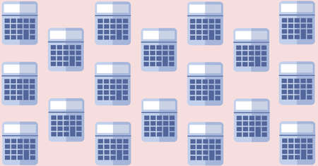 Composition of calculators repeated in rows on pale pink background. school, education and study concept digitally generated image.の写真素材