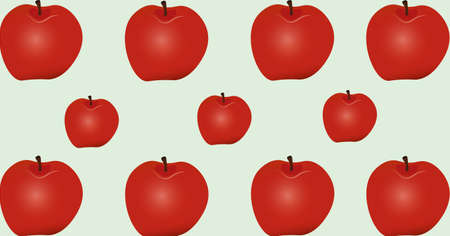 Composition of red apple halves repeated in rows on pale green background. school, healthy eating, education and study concept digitally generated image.の写真素材