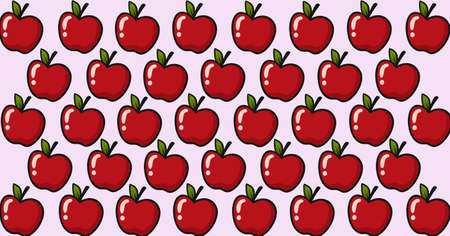 Composition of red apples repeated in rows on pale pink background. school, healthy eating, education and study concept digitally generated image.の写真素材