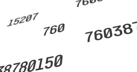 Sets of random numbers with a black font color projected on a white screen background. each set of...