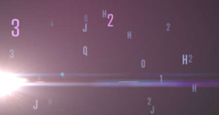 Digital image of random alphabets and numbers moving and changing against purple background....