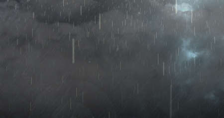 Image of thunderstorm with lightning, heavy rain and grey clouds. power of nature elements weather...