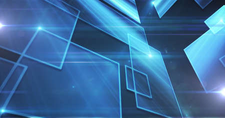 Image of digital network of connections with blue glowing squares. global technology connection...