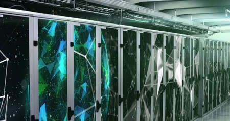 Image of data processing and digital information flowing through network of computer servers in...