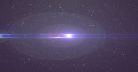 Image of glowing purple star light moving in hypnotic motion in seamless loop over stars on night sky in the background. Light colour and movement concept digitally generated image.の写真素材