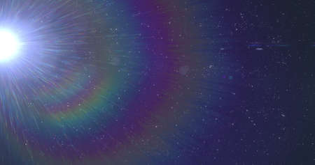 Image of glowing spot of white light and prism moving in hypnotic motion in seamless loop over stars...