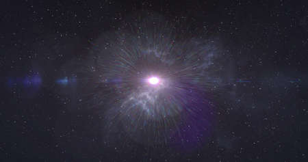 Image of glowing rays and spot of light moving in hypnotic motion in seamless loop with clouds of...