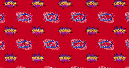 Image of multiple vintage comic cartoon speech bubbles with Wow! and Pow! text moving in formation...