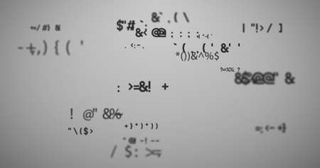 Image of multiple white symbols changing on grey background. Mathematics counting digital interface...