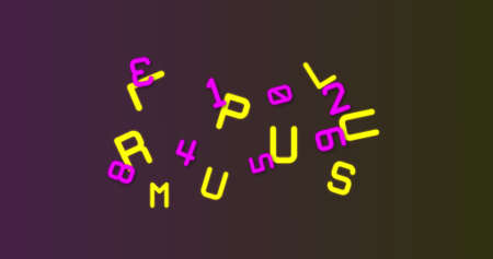 Neon random numbers and alphabets moving and changing against brown background. alphabetical and numerical data processing information flow concept.の写真素材