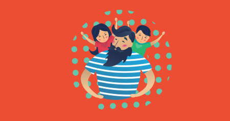 Composition of family embracing on red background. happy family, love and support concept digitally generated image.の写真素材