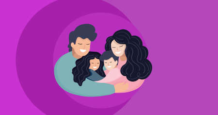 Composition of family embracing on pink background. happy family, love and support concept digitally generated image.の写真素材