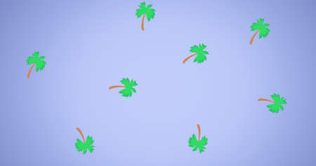 Composition of multiple palm trees on purple background. pattern, nature and colour concept...