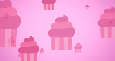 Composition of pink cupcakes on pink background. breast cancer positive awareness campaign concept digitally generated image.の写真素材