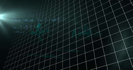 Image of mathematical equations floating over black background. Education back to school concept digitally generated image.の写真素材