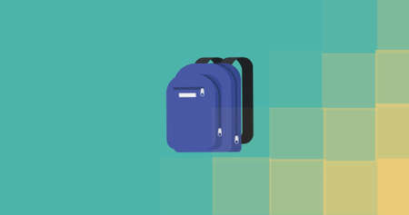 Image of school items icons moving on green background. education, development and learning concept digitally generated image.の写真素材