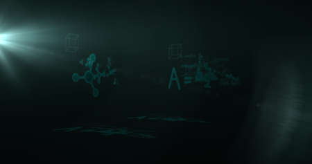 Image of mathematical equations floating over black background. Education back to school concept...