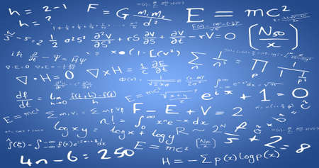 Image of school pictograms with mathematical equations on the blue background. Education back to...