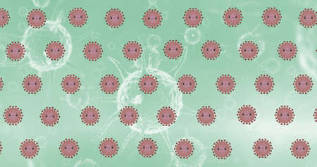 Composition of covid 19 virus cells over green background. global covid 19 pandemic concept...
