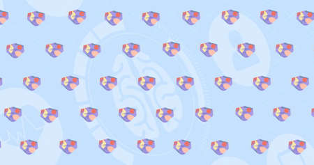 Composition of face masks over digital icons on blue background. global covid 19 pandemic concept digitally generated image.の写真素材