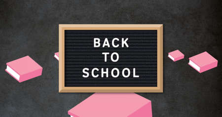 Image of back to school text over school items icons. education, development and learning concept digitally generated image.の写真素材