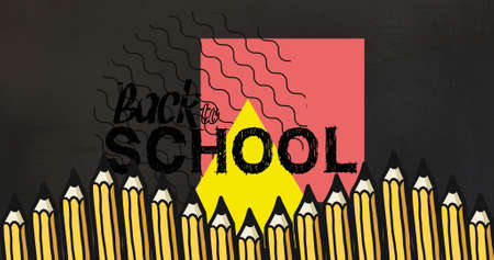 Image of back to school text over pencil digital icons on black background. education, development...