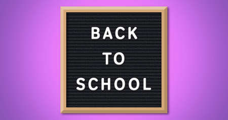 Image of back to school text on purple background. education, development and learning concept...