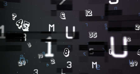 Digital image of multiple changing numbers and alphabets against black background. school and education conceptの写真素材