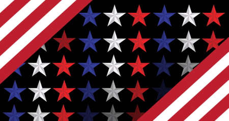 Image of red and blue stars on black background. patriotism and celebration concept digitally generated image.の写真素材
