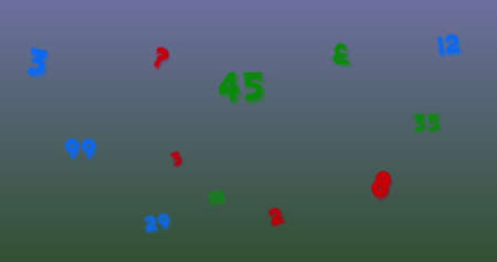 Digital image of multiple changing numbers and alphabets floating against blue background. school...
