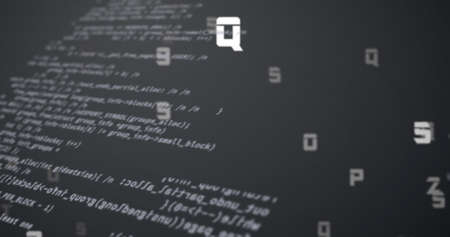 Digital image of multiple changing numbers and alphabets against data processing on grey background....