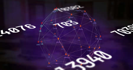 Changing numbers and globe of network of connections spinning against empty office. school and education conceptの写真素材