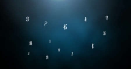 Digital image of multiple numbers and symbols floating against blue background. school and education conceptの写真素材