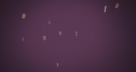 Digital image of multiple numbers and symbols floating against purple background. school and education conceptの写真素材