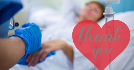 Animation of thank you text over doctor with patient. positive awareness campaign concept digitally...